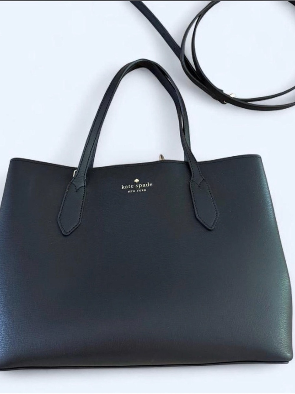 kate spade black leather tote with detachable strap